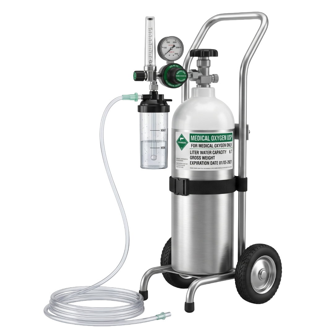 Portable Oxygen Cylinder on Metal Cart